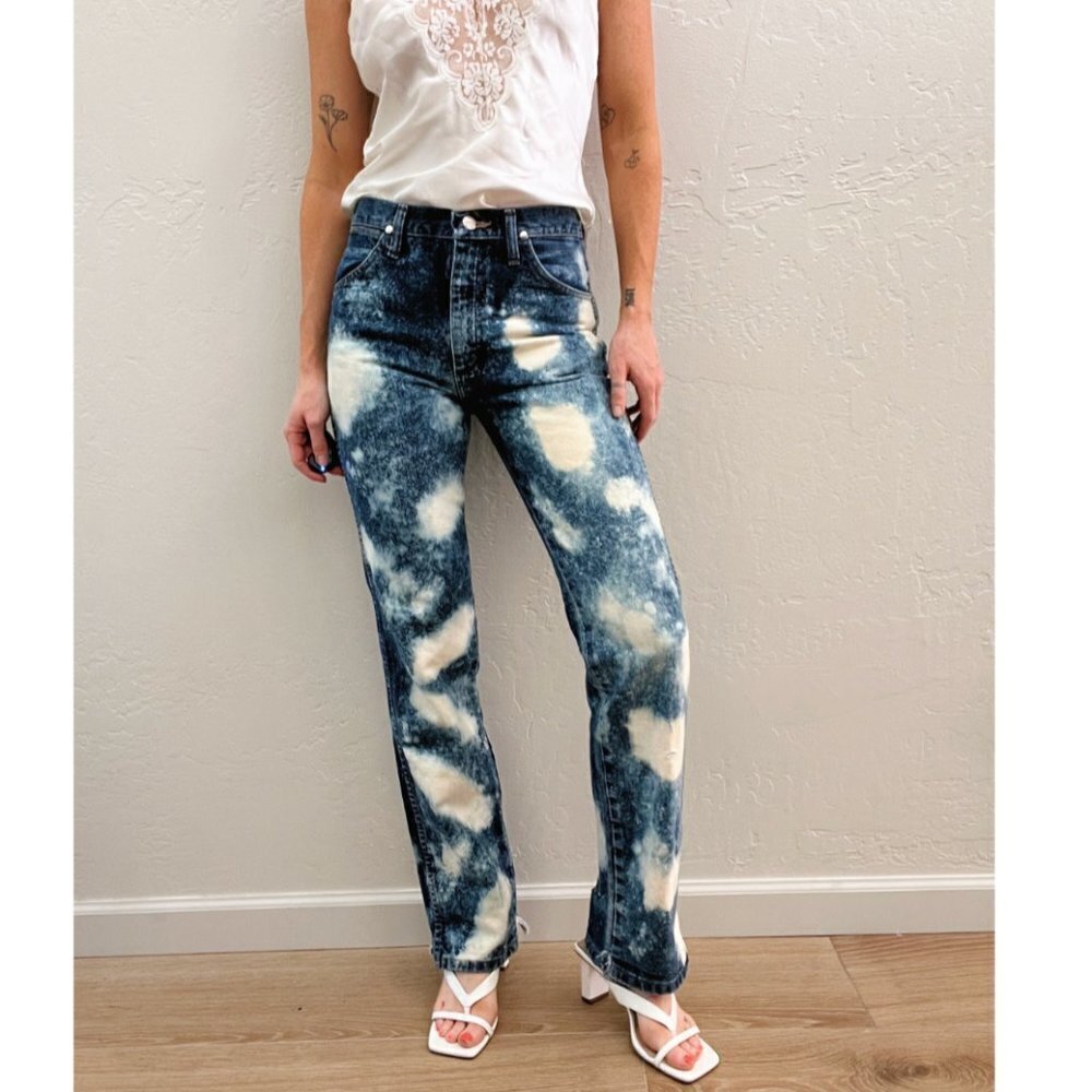 Vintage Wrangler Bleach Dyed Distressed High Waist Straight Leg Jeans - Picture 5 of 6